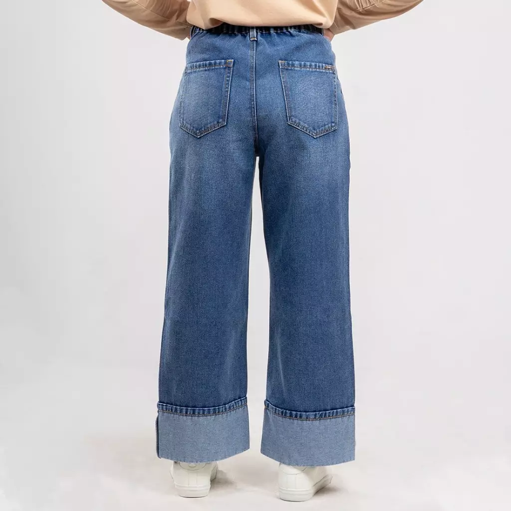 C2 Vextra Blue Straight Cut Jeans Roll Up Wanita - Celana Roll Up Jeans