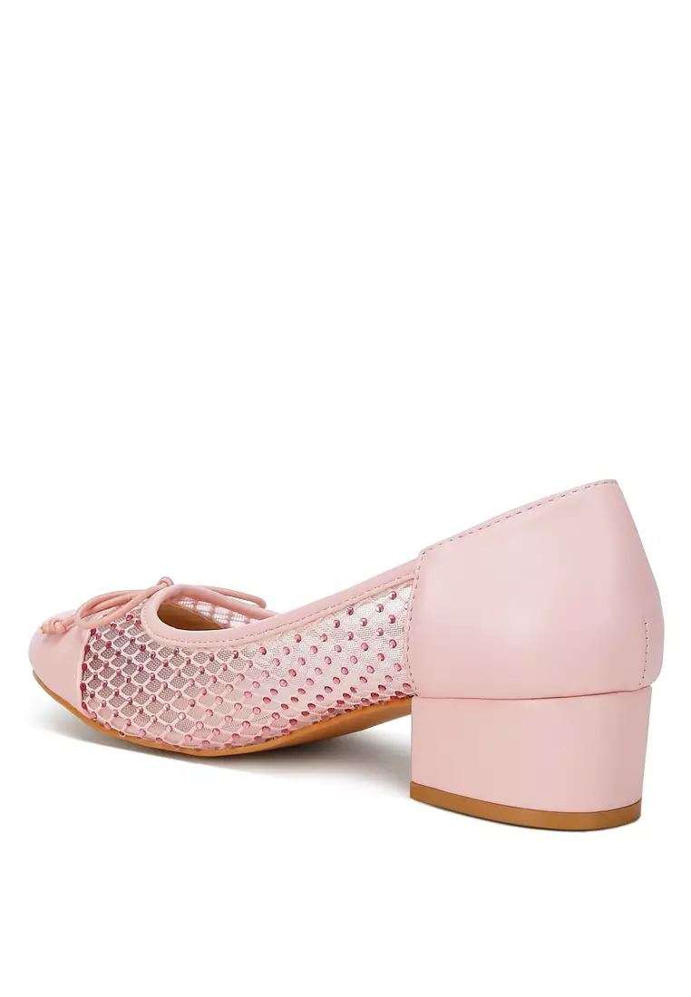 粉紅水鑽細節網布芭蕾舞鞋