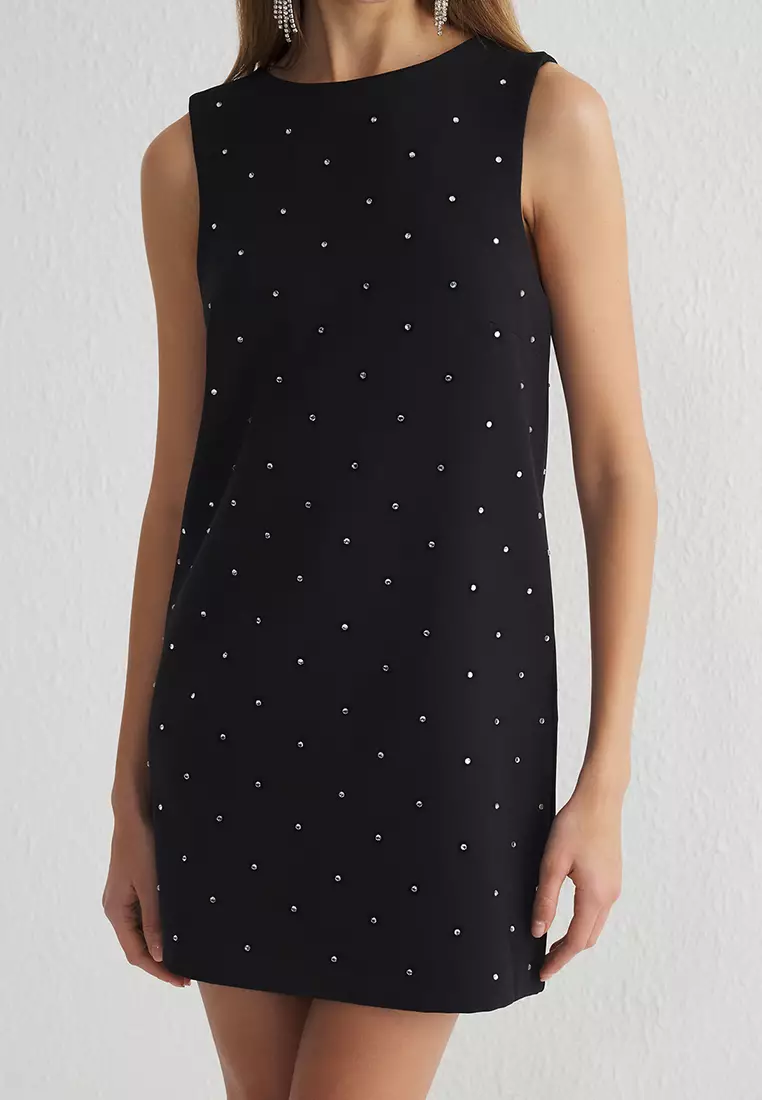 Black Shiny Stone Printed Super Mini Evening Prom Dress TPRAW25EL00192