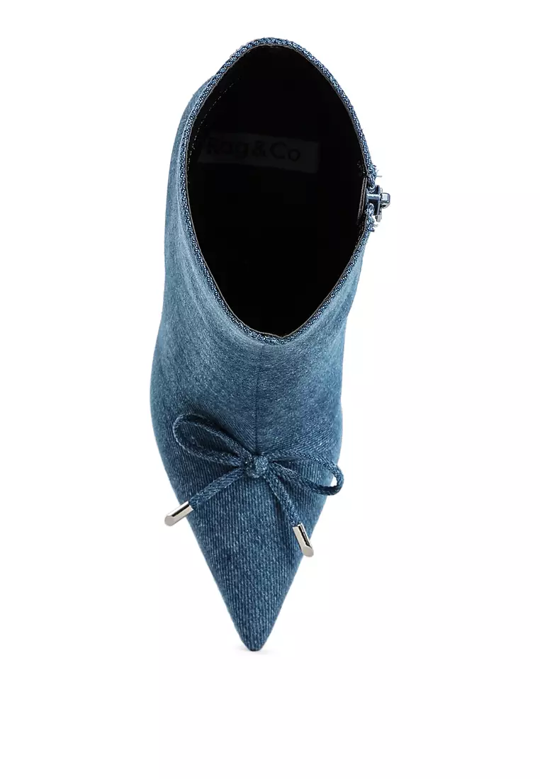 Bow Detail Denim Ankle Boots in Denim