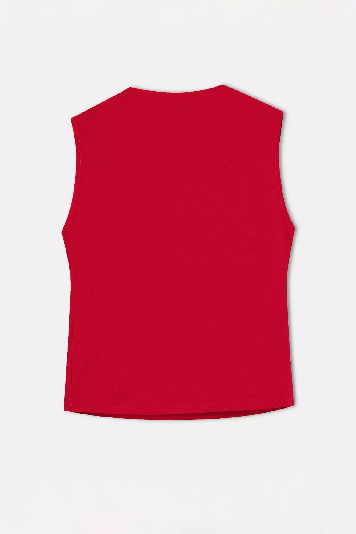 Red Mock Neck Ruched Detail Sleeveless Knitted Large Size Blouse Tbbss26Af00065