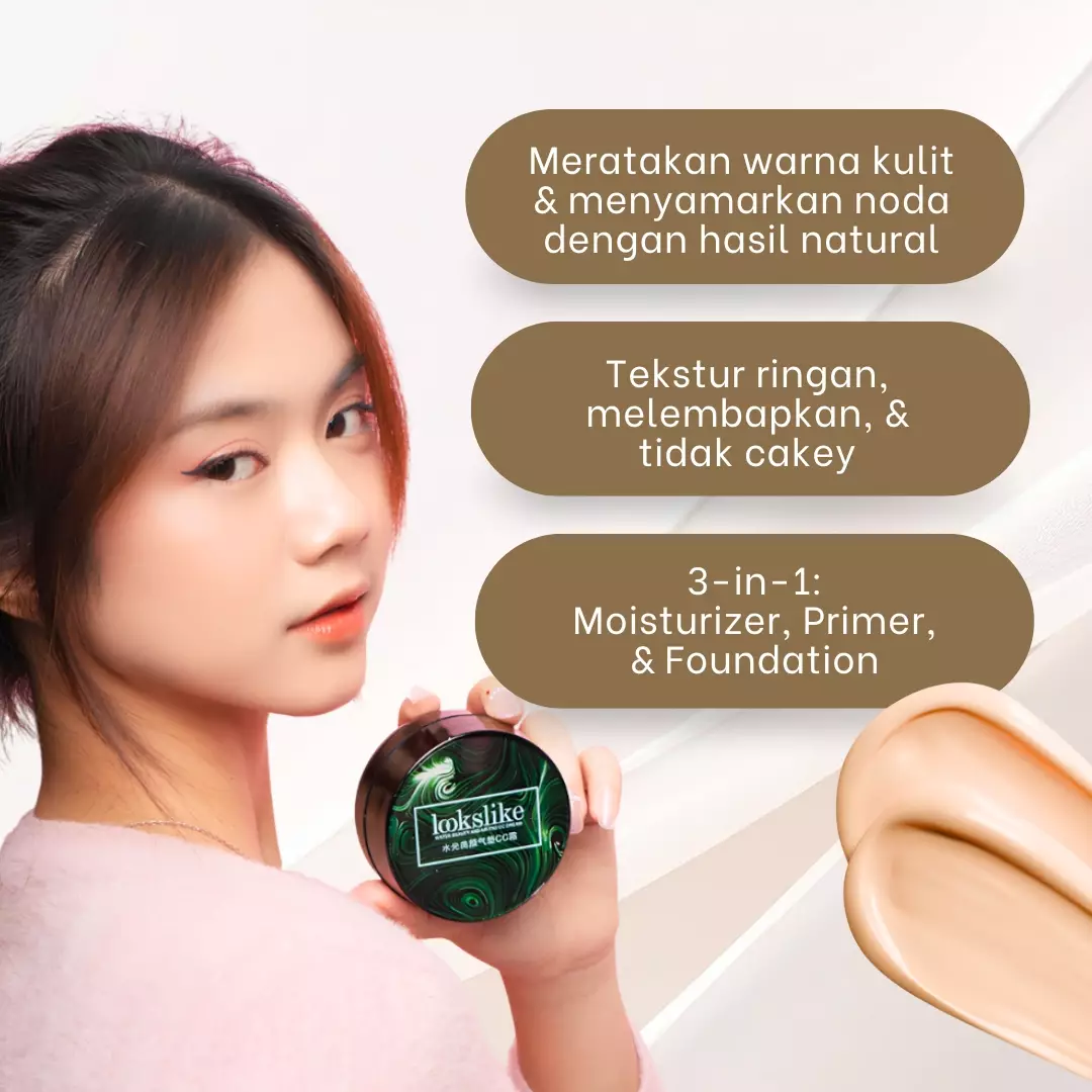 BPOM Lookslike Water Beauty and Air Cushion CC Cream Natural Alas Bedak Venrz Wakakids