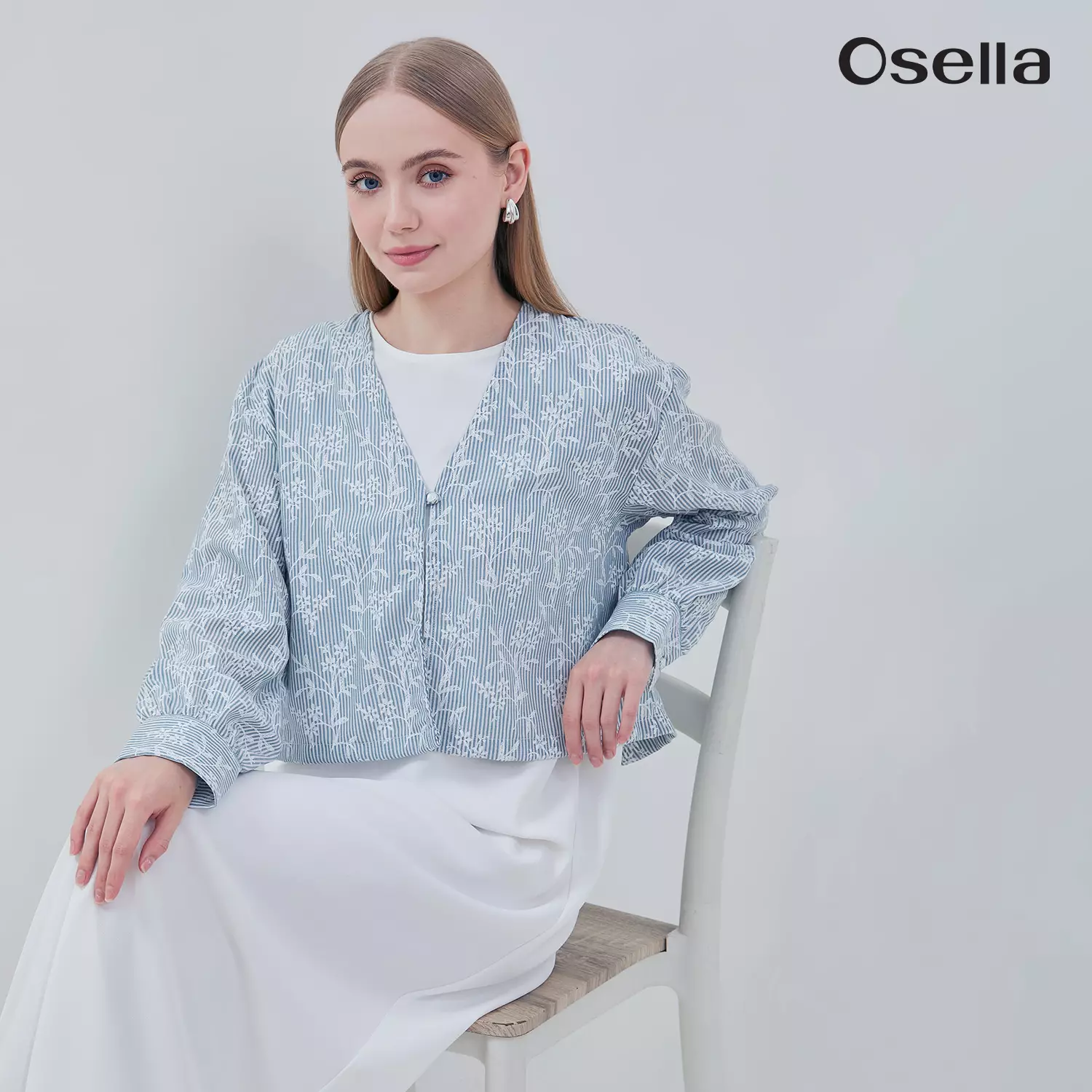 Osella Aleena Long Dress With Striped Outer Set 1157660535 | Set Gaun Raya Vest Wanita