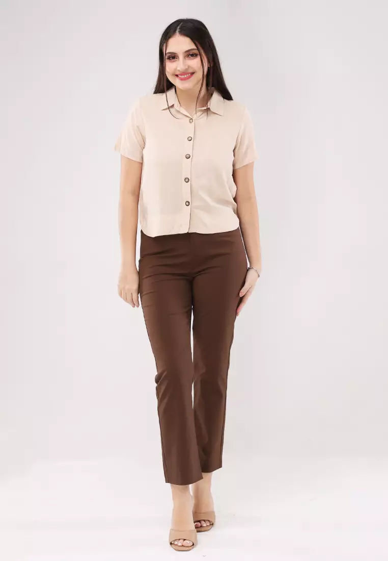 Woven Plain Rayon Short Sleeves Blouse