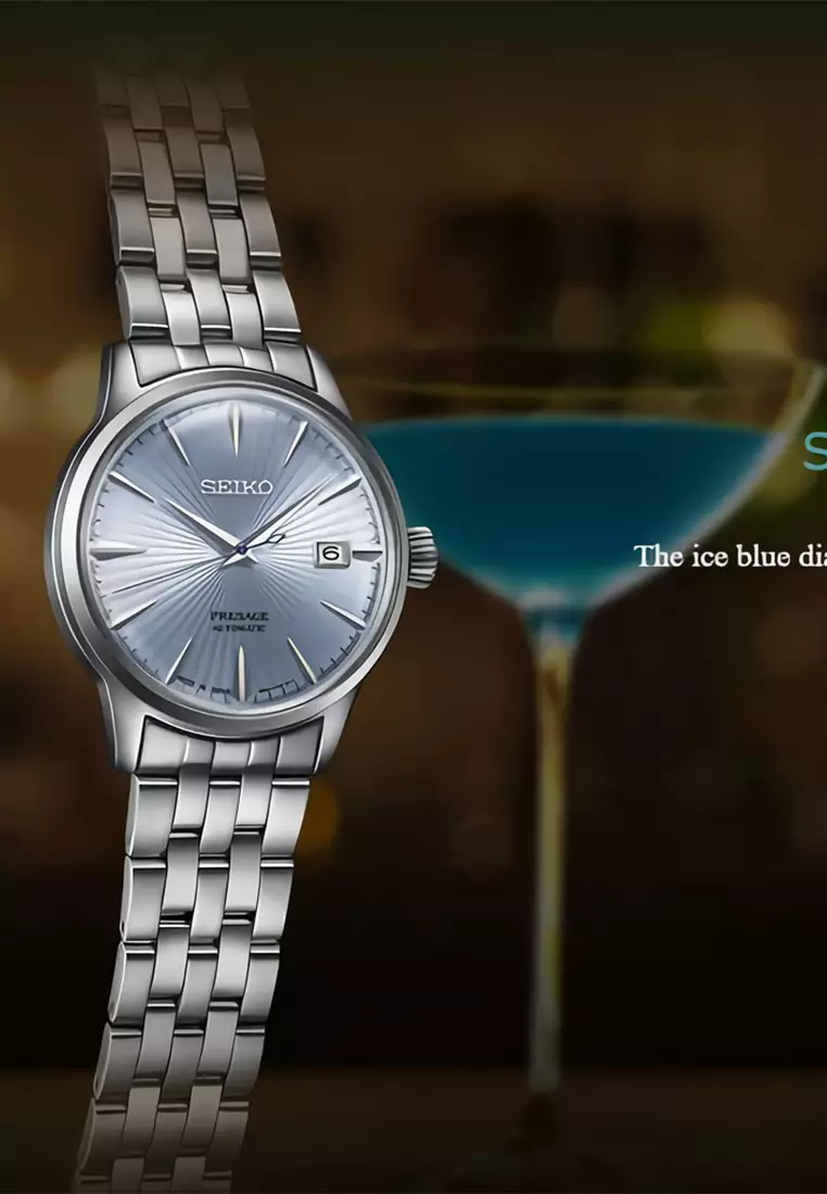 Seiko Presage Cocktail Time Automatic “Skydiving” Ice Blue Dial Silver Stainless Steel Made in Japan - SRP841J1