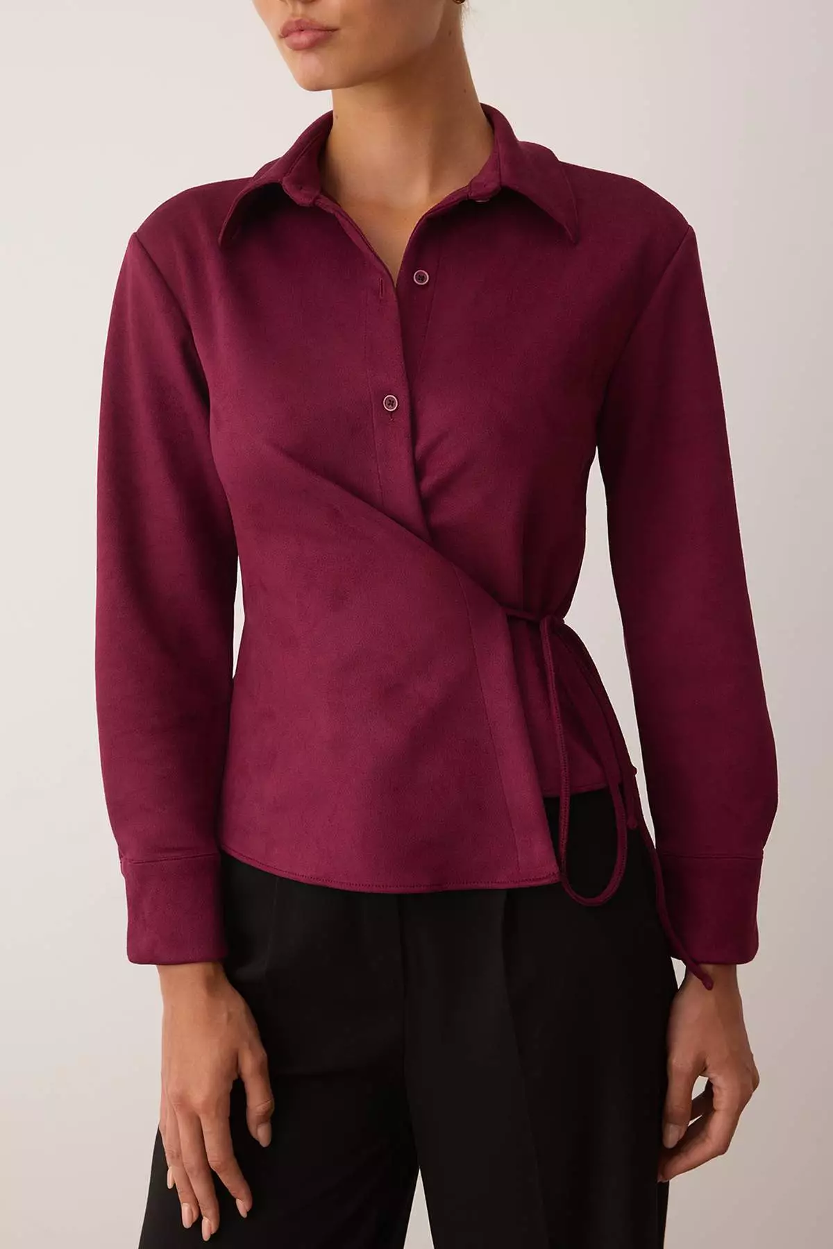 Suede Shirt With Plum Tie Detail Twoaw26Go00041