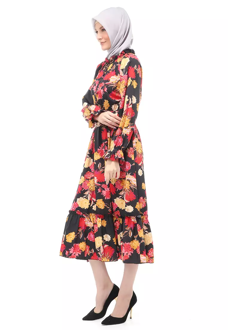 Tiara Gamis Dress Long Sleeve Wanita Muslimah Regular Fit - Hitam