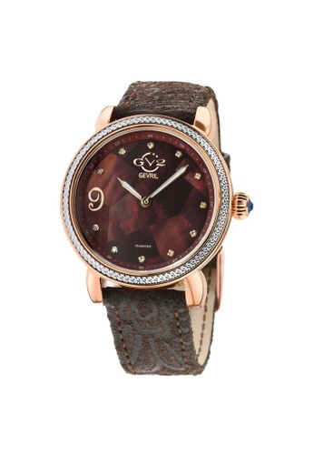 Gevril brown GV2 Ravenna Womens Brown Mother of Pearl Dial Brown Suede Embossed Strap Watch FCA54AC49640ACGS_1