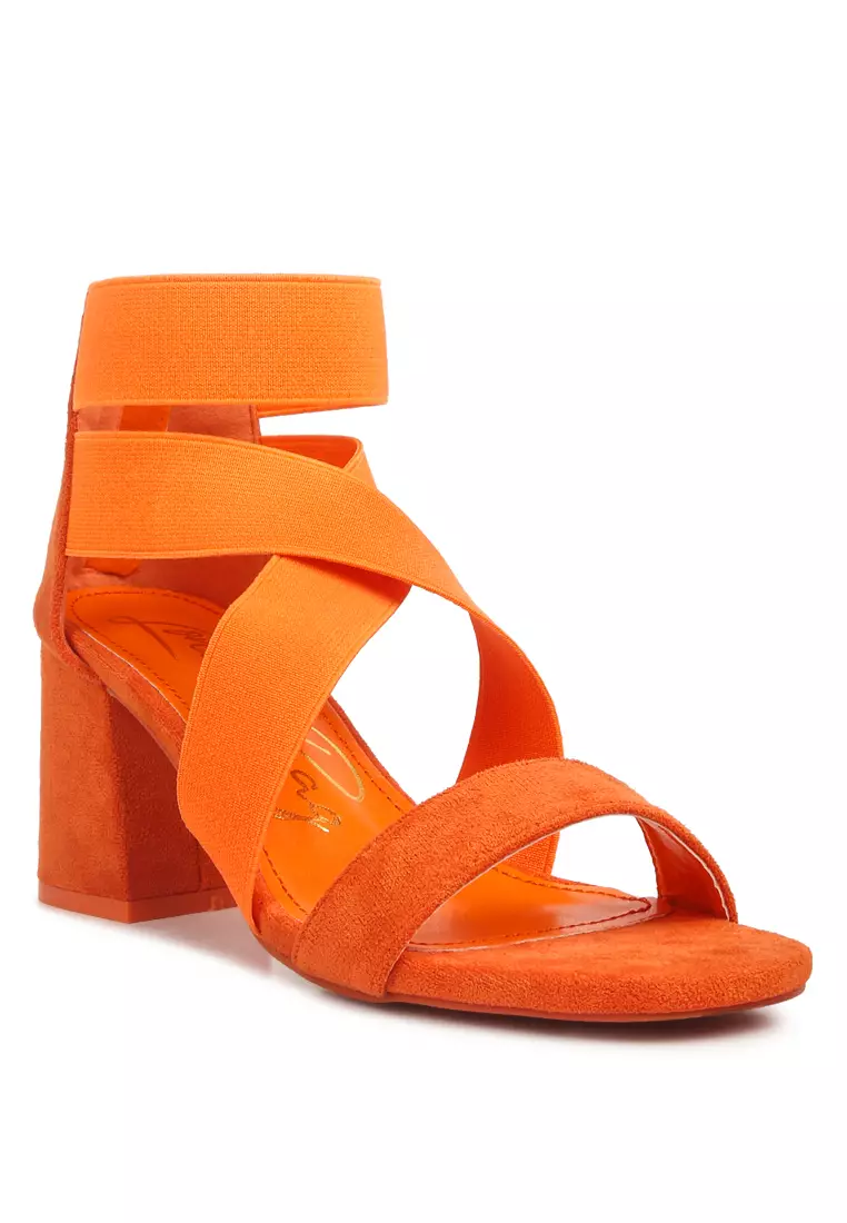 London Rag Elastic Strappy Block Heel Sandals in Orange 2024 Buy