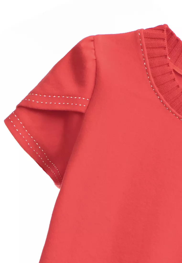 Petal Sleeve Tee With Contrast Stitching Detail