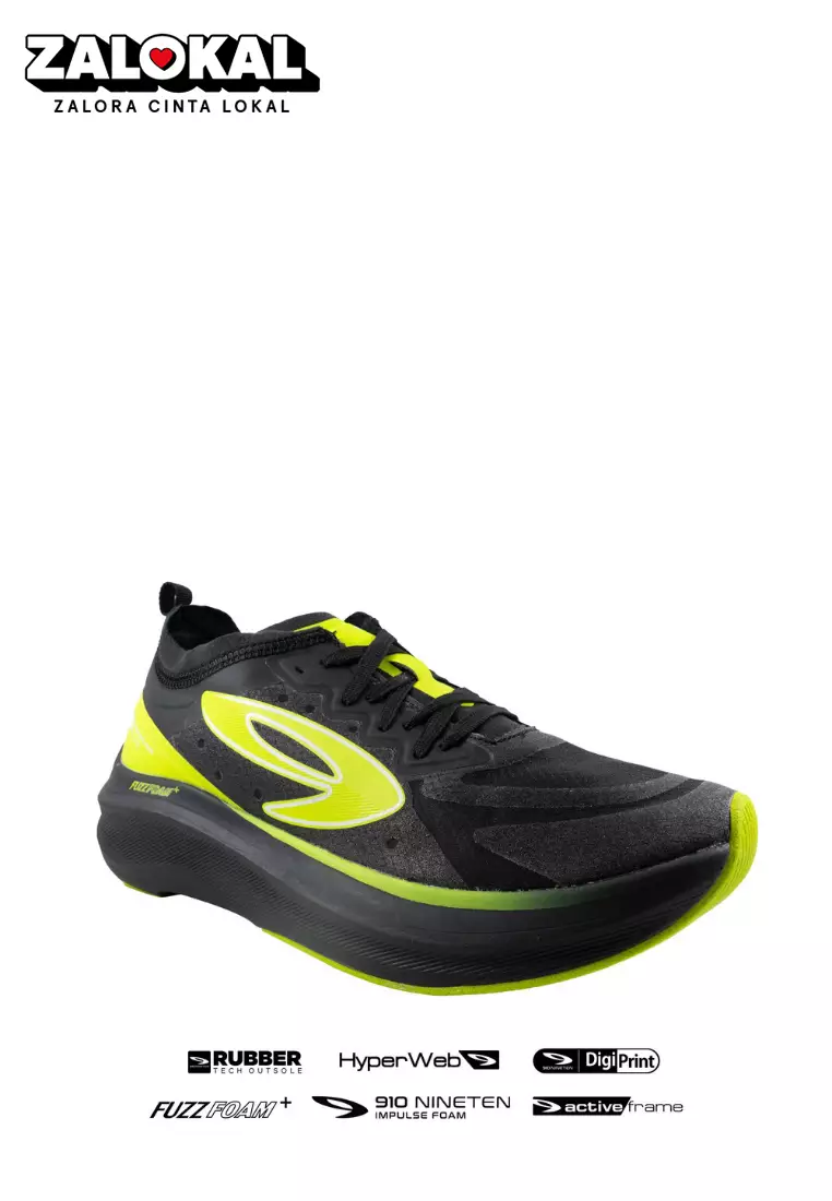 910Nineten TAKASHI RUN ELITE sepatu lari - HITAM/HIJAU-NEON