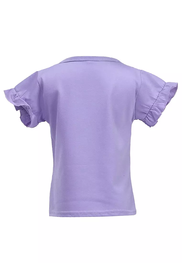 Chevelle Kaos Anak Perempuan Lengan Terompet Ruffle Tee Motif Bunga Material Cotton ORIGINAL - Purple