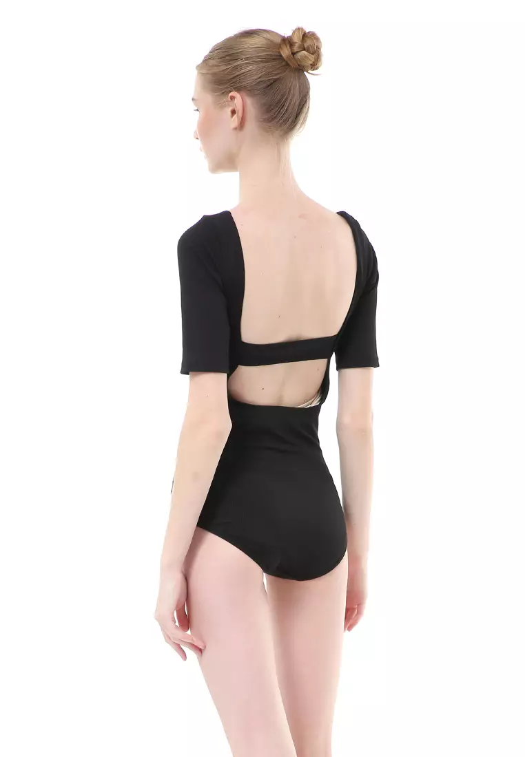 Felicia Baju Renang Wanita One Piece Short Sleeve High Quality - Black