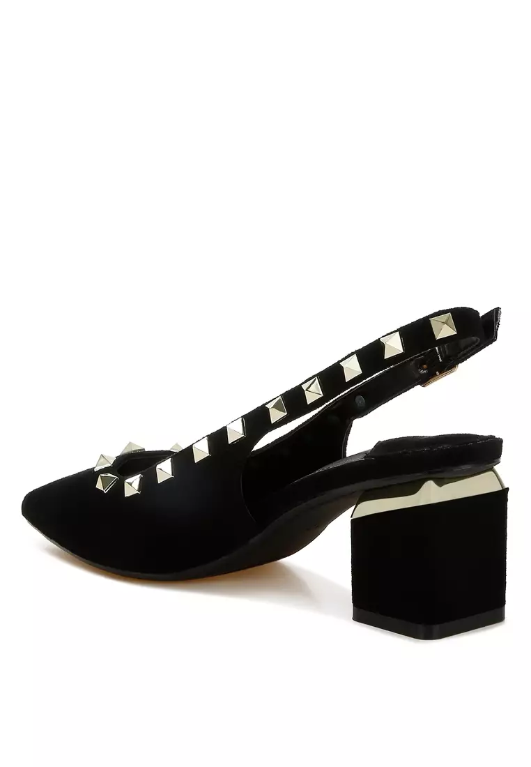 Sandal Microfiber Hiasan Stud dalam Warna Hitam