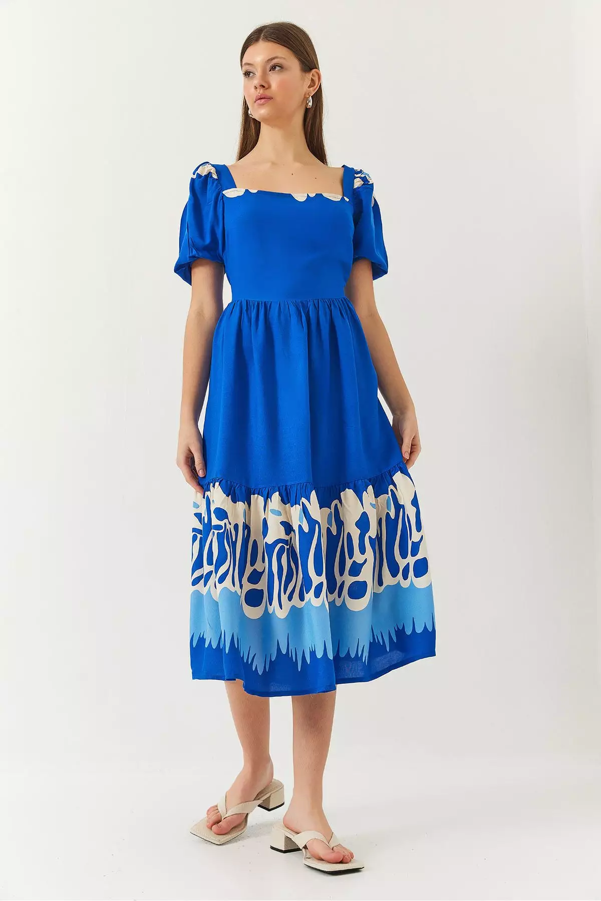 Women's Watermelon Sleeve Square Neck Patterned Tericotone Dress 60261412