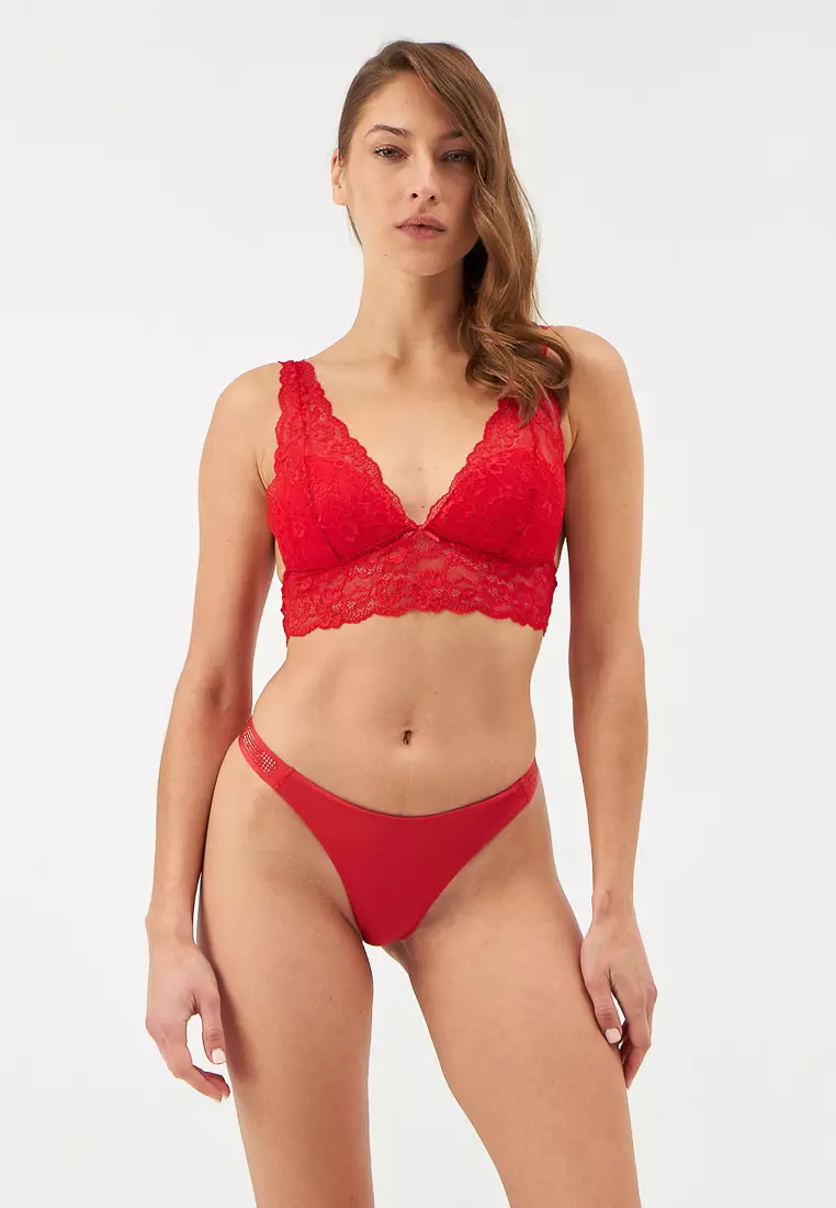 Red Brazillian Briefs, Elastic Band, Bling, Underwear for Women