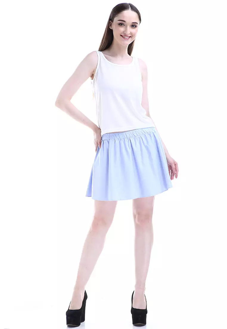 Audrina Emberland Short Skirt Motif Solid Bawahan Wanita Casual - Biru