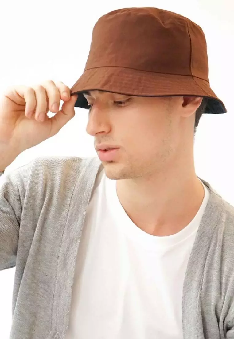 Houseofcuff Bucket Hat Topi Polos Bolak balik Coklat - Hitam - Coklat - Hitam