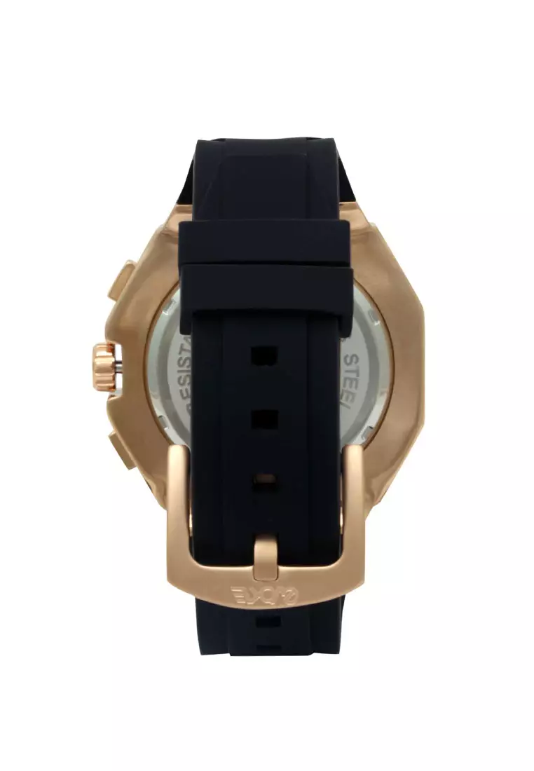 Evoke Jam Tangan Pria - Black Rosegold - Rubber Strap - EV1068MA6-2BK