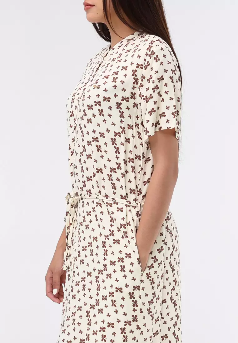 Woven Printed Linen Short Sleeve Dress