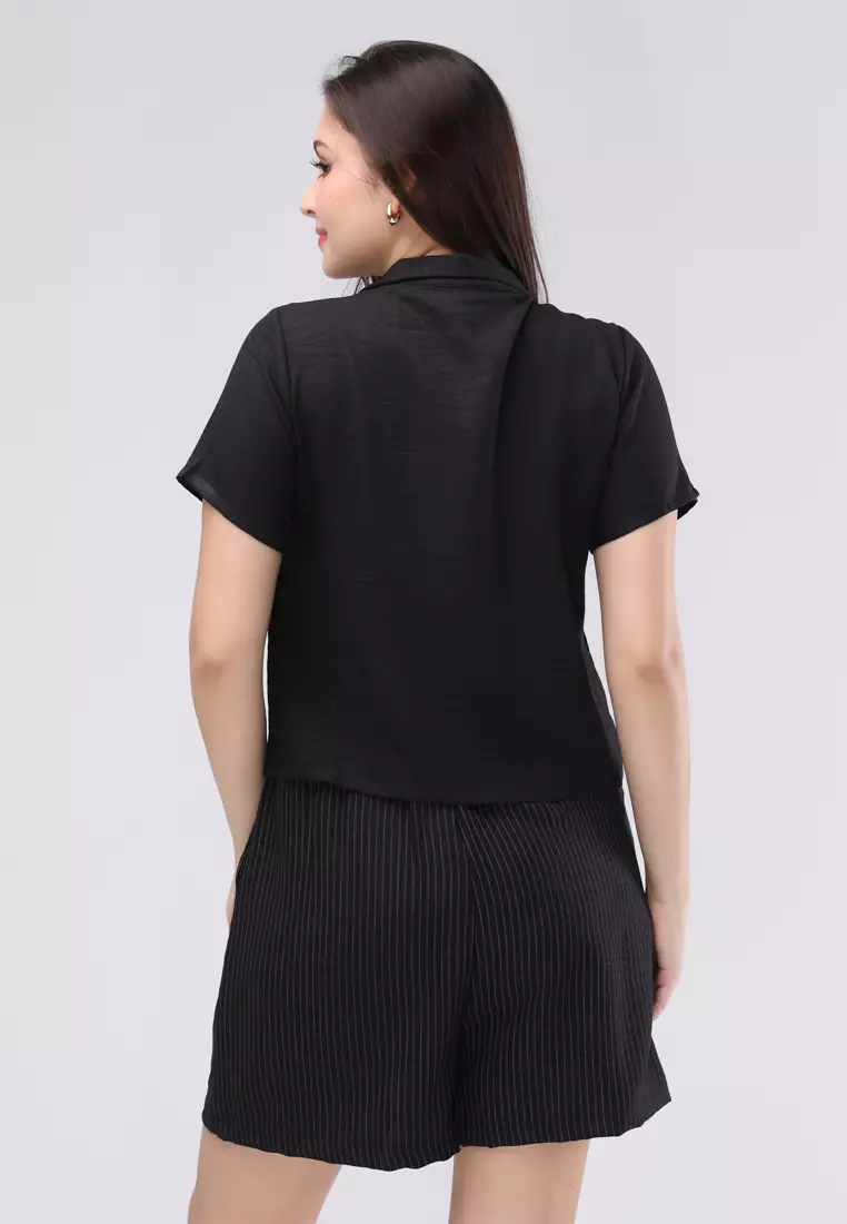 Wrinkle Line & Cotton Stripes Short Sleeves Terno Skort