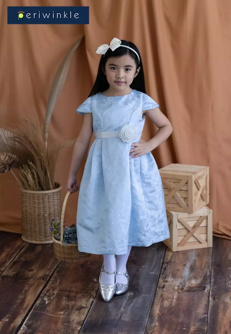 Ganika Girls Blue Textured Party Dress