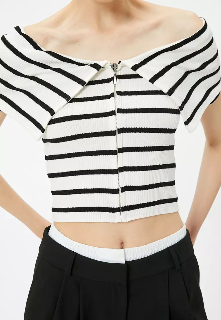 Zippered Off Shoulder T-Shirt