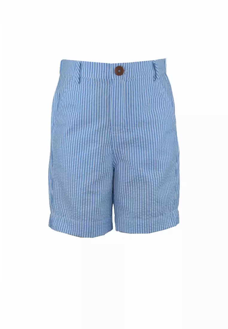 Gabriel Turquoise Seersucker Slim Fit Shorts with Belt
