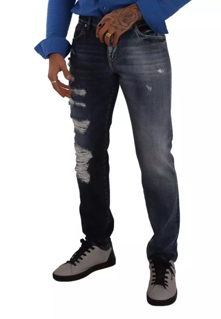 Dolce & Gabbana Blue Cotton Tattered Men Denim Jeans