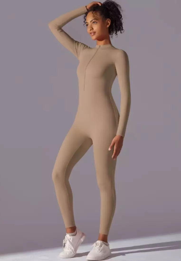 SculptaSuit Women’s Full-Length Sporty Jumpsuit – Stretchy Nylon Spandex Activewear No Bra Padding Yoga & Gym Bodysuit