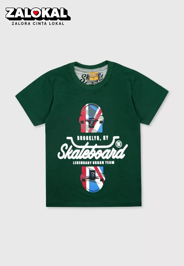 Wakakids Kaos Anak Laki Laki Baju Atasan Oblong Lengan Pendek Motif Skateboard 4064 Spats Army