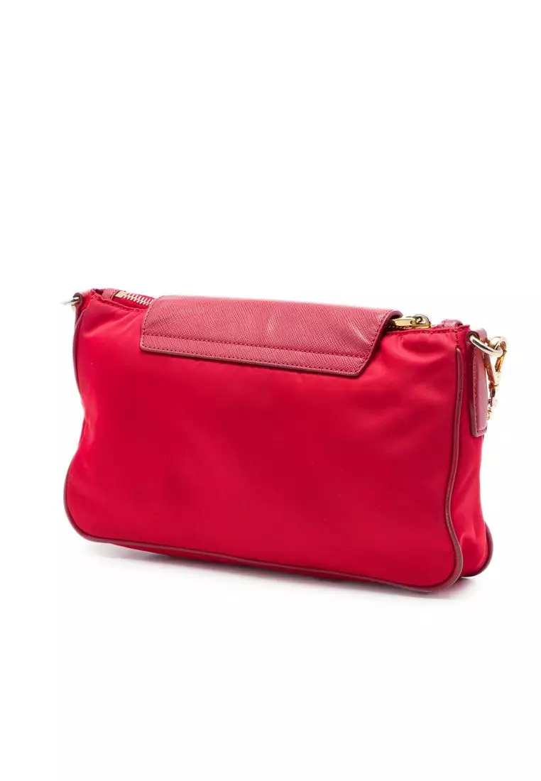 Pre-Loved Prada Saffiano Trimmed Tessuto Chain Crossbody