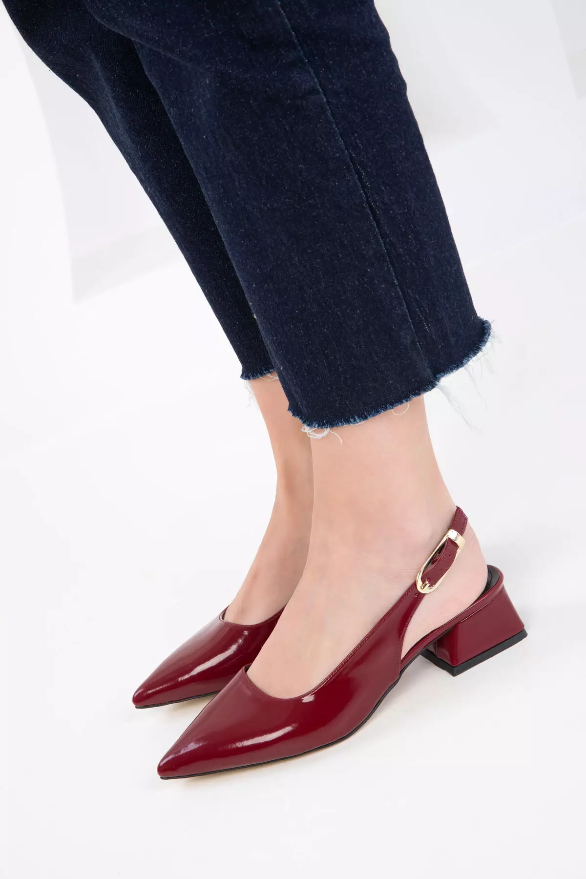 Claret Red Patent Leather Women's Classic Heeled Shoes 20421