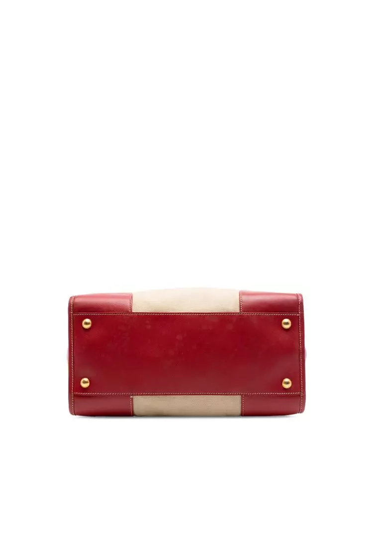 Pre-Loved Prada Saffiano Trimmed Canvas Canapa Satchel