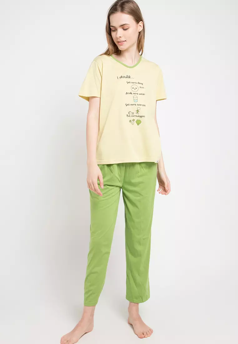 Pyjama Short Sleeve Long Pants Print I Should Sleepwear