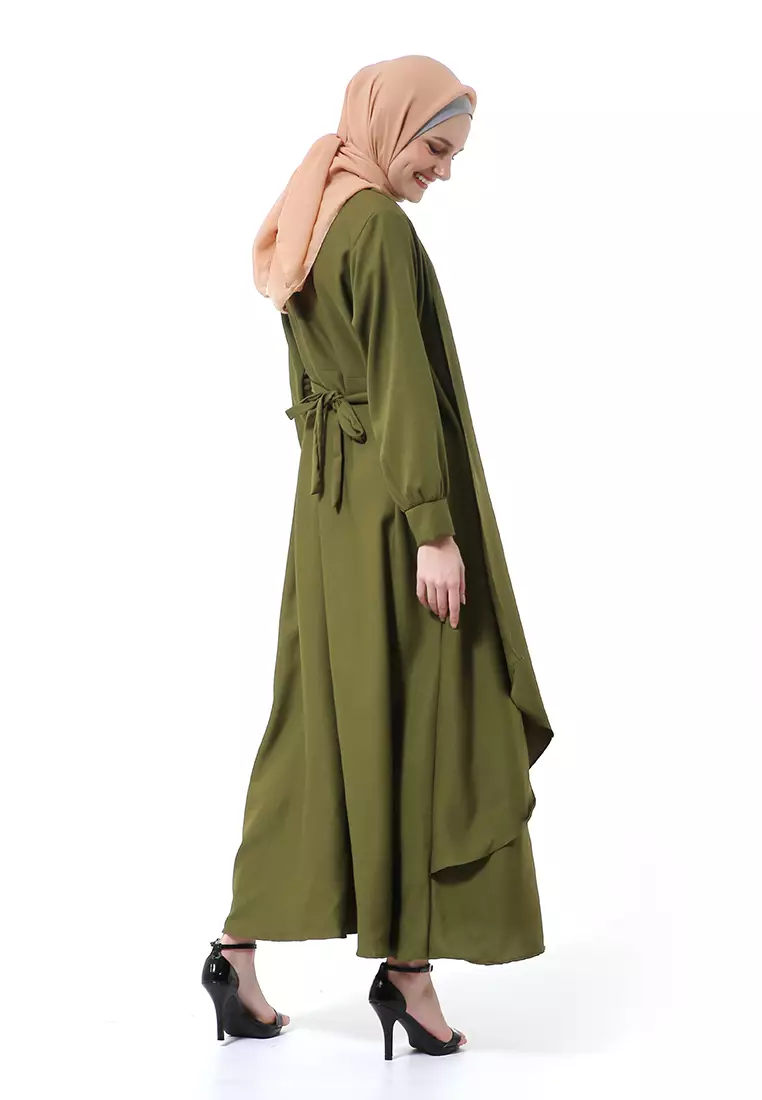 Catline Dress Gamis Jumbo Syar'i Lengan Panjang Regular Fit Premium Quality - Army