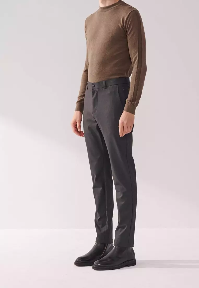 Dark Gray Slim-Fit Four-Way Stretch Casual Pants