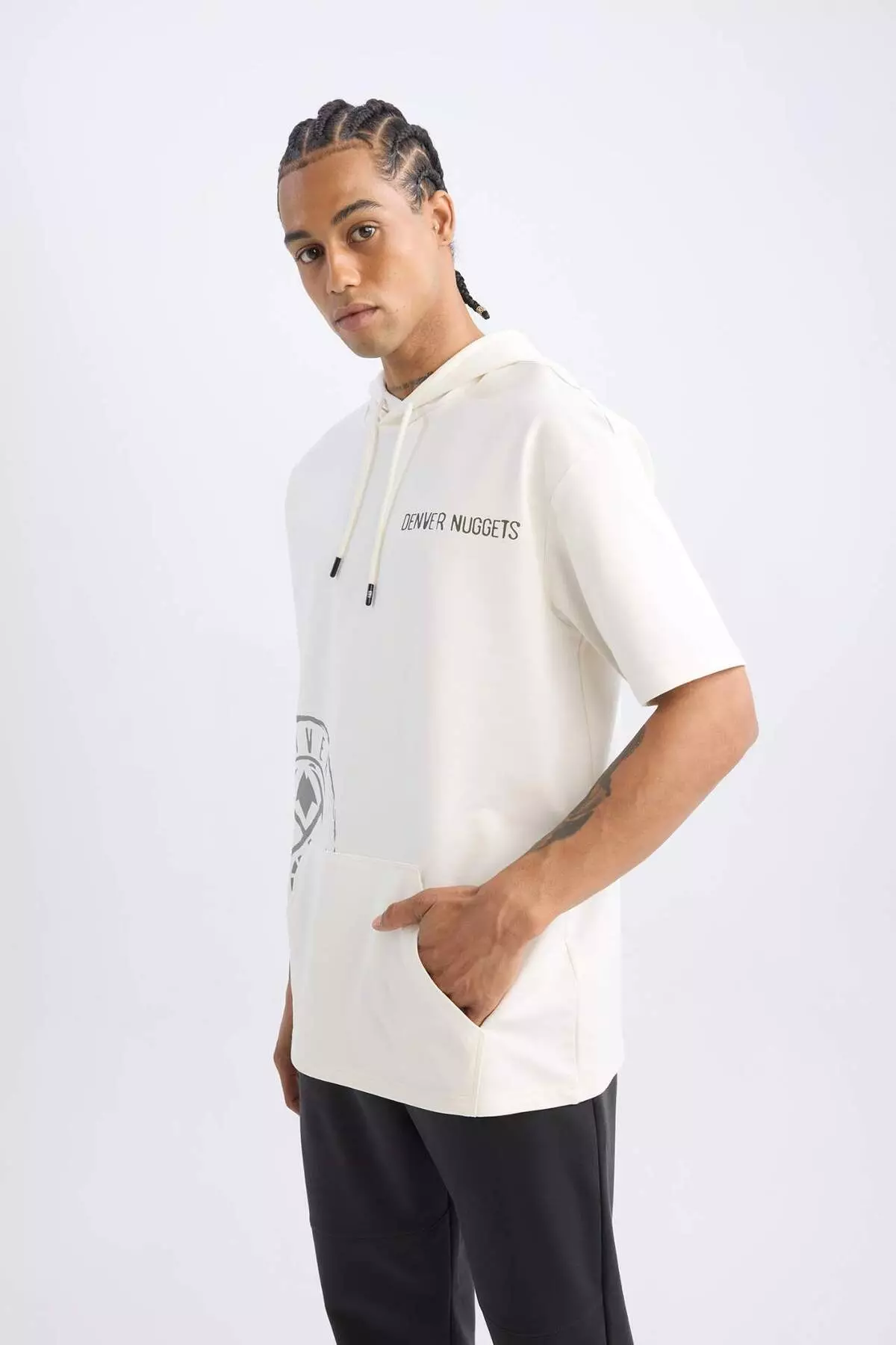 Defactofit Nba Denver Nuggets Oversize Wide Fit Hooded Back Printed Short Sleeve T-Shirt C9250Ax2