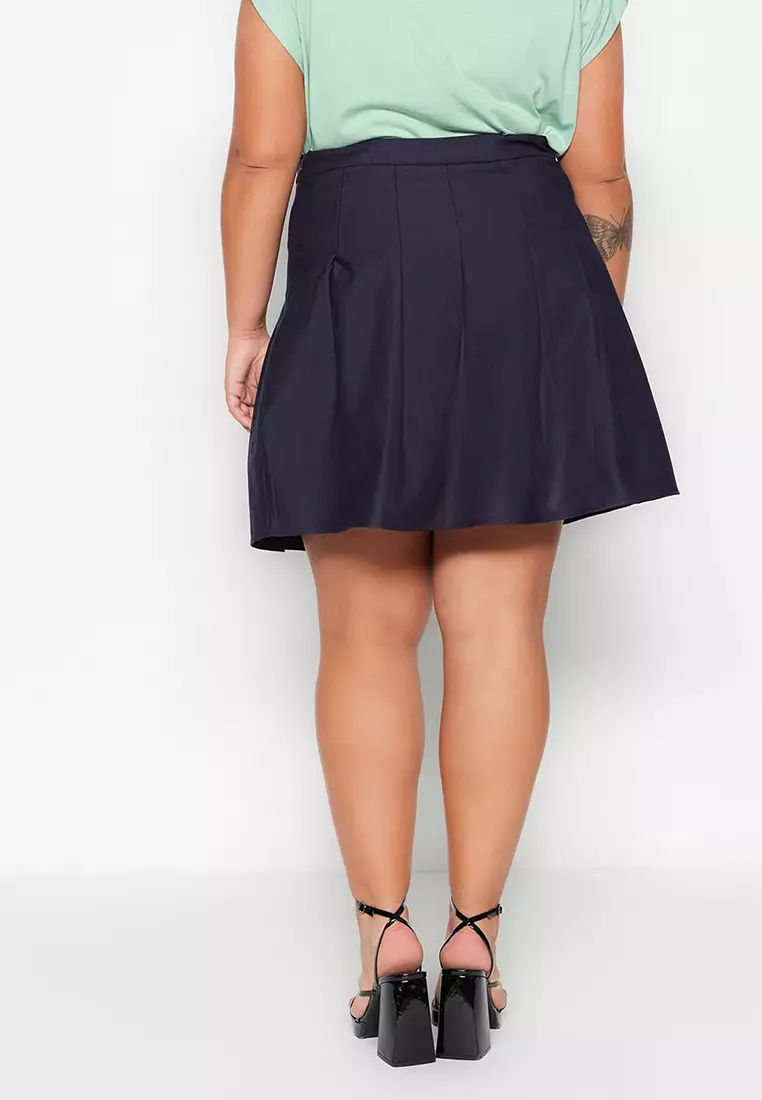 Navy pleated store skirt plus size