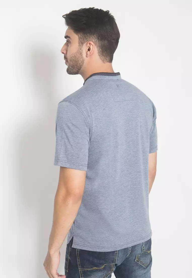 LGS - Regular Fit - Kaos Casual - Motif Polos - Lengan Pendek Kerah Koko Abu