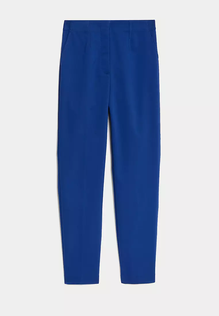 Cotton Blend Slim Fit Ankle Grazer Trousers