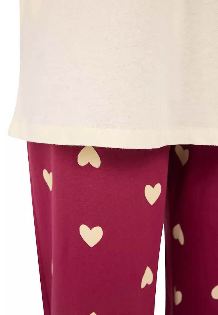 Plum Heart Pattern Capri Knitted Pajamas Set Tbbss25Ai00002