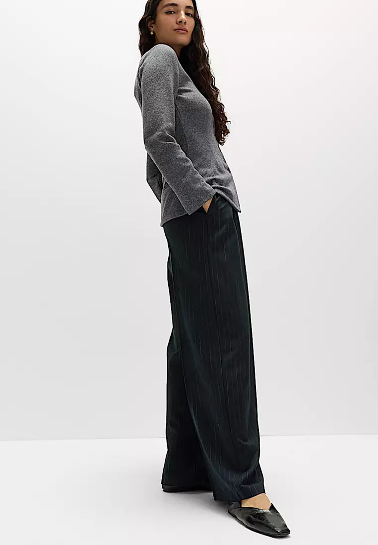 Pinstripe Single Pleat Wide Leg Trousers