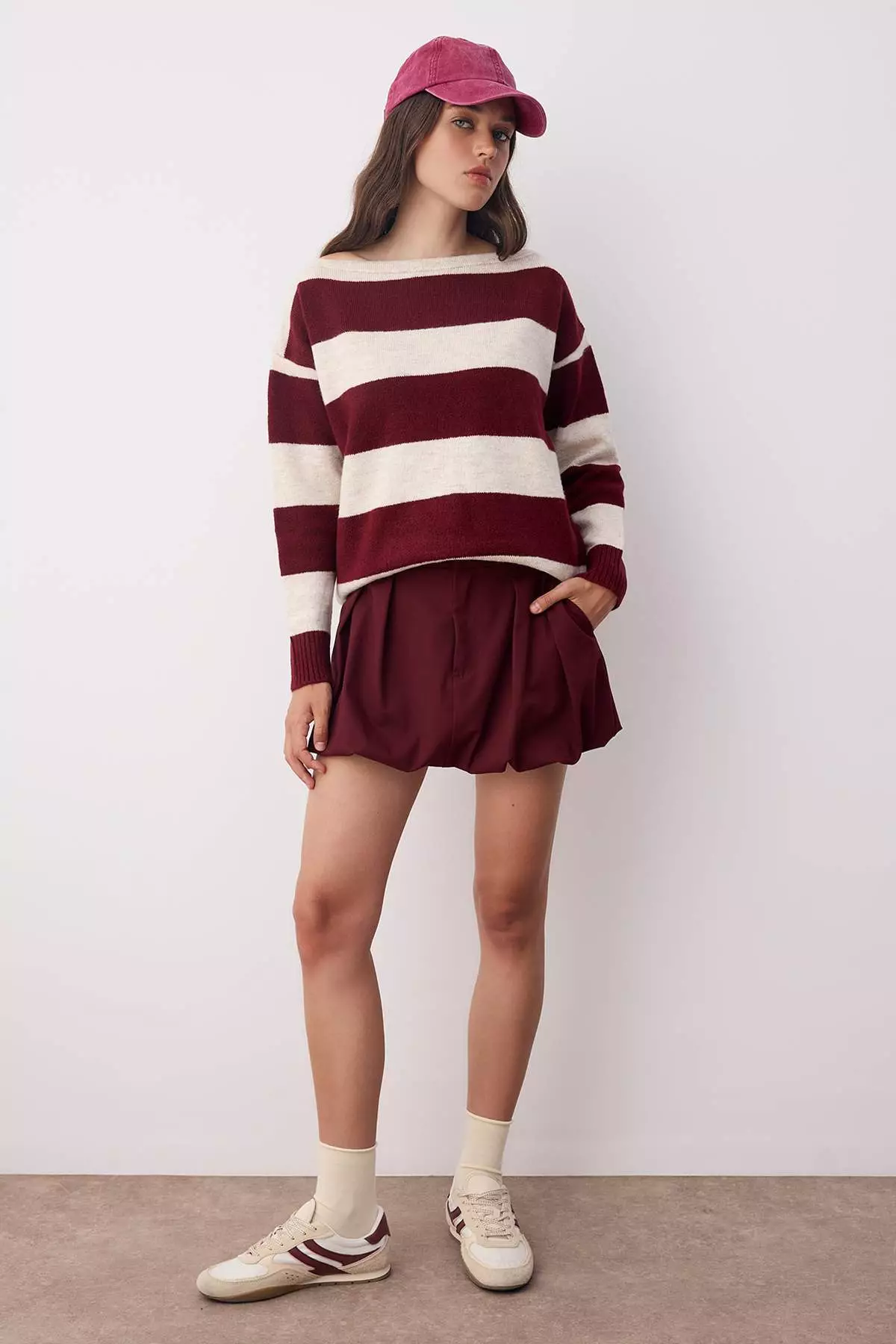 Ecru Soft Texture Wide Pattern Striped Knitwear Sweater