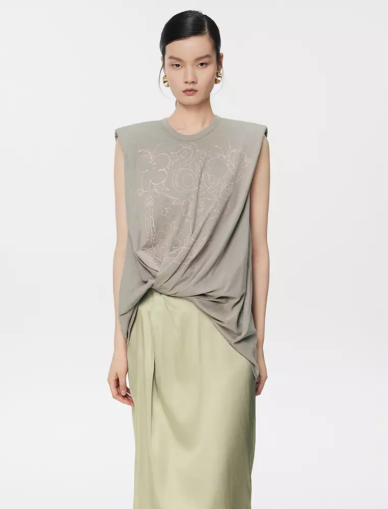 短款拼接無袖連衣裙