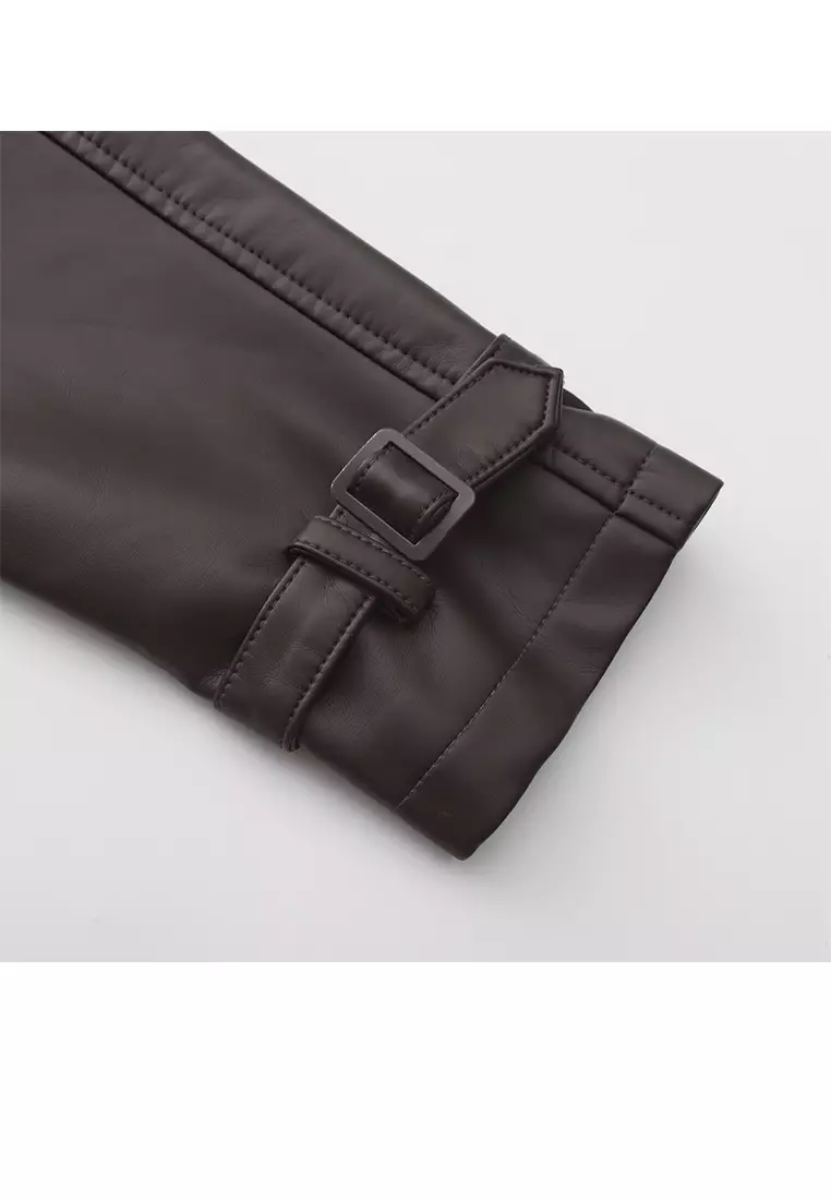 Oversized Faux Leather Trench Coat AD-M24PJ51