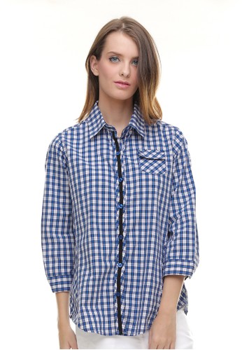 Jual Lgs Lgs Regular Fit Kemeja Wanita Motif Kotak Biru