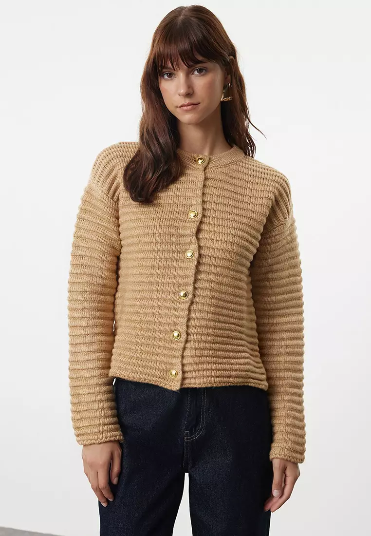 Knitwear Cardigan with Jeweled Button