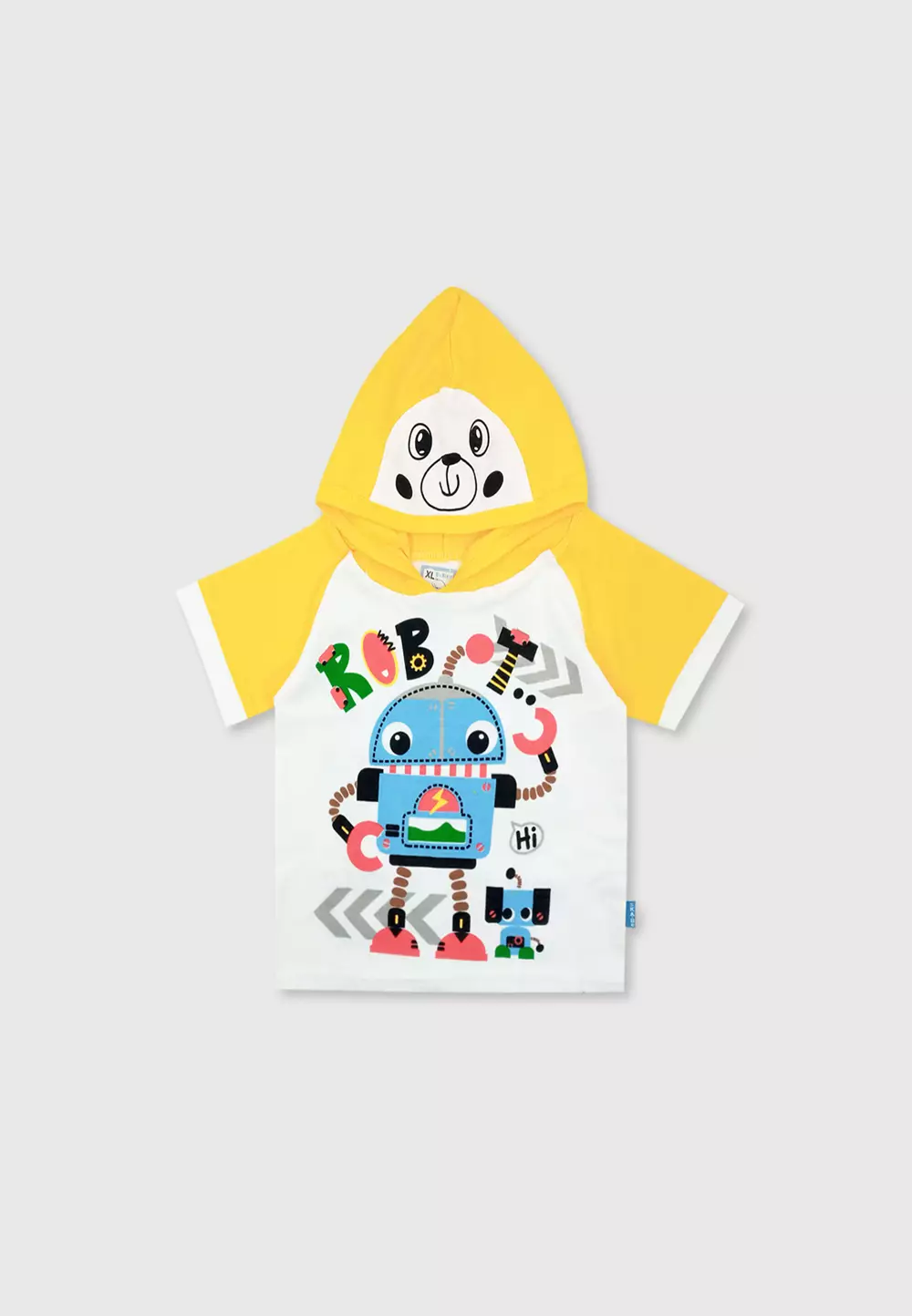 Wakakids Setelan Bayi Laki Laki Usia 6 Bulan Hingga 12 Bulan Baju Hoodie Oblong Lengan Pendek Celana Kaos Motif Robot 3328 Kuning