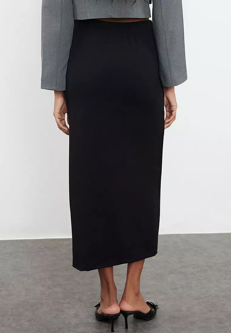 Stretchy Midi Skirt with Wrap Tied Detail